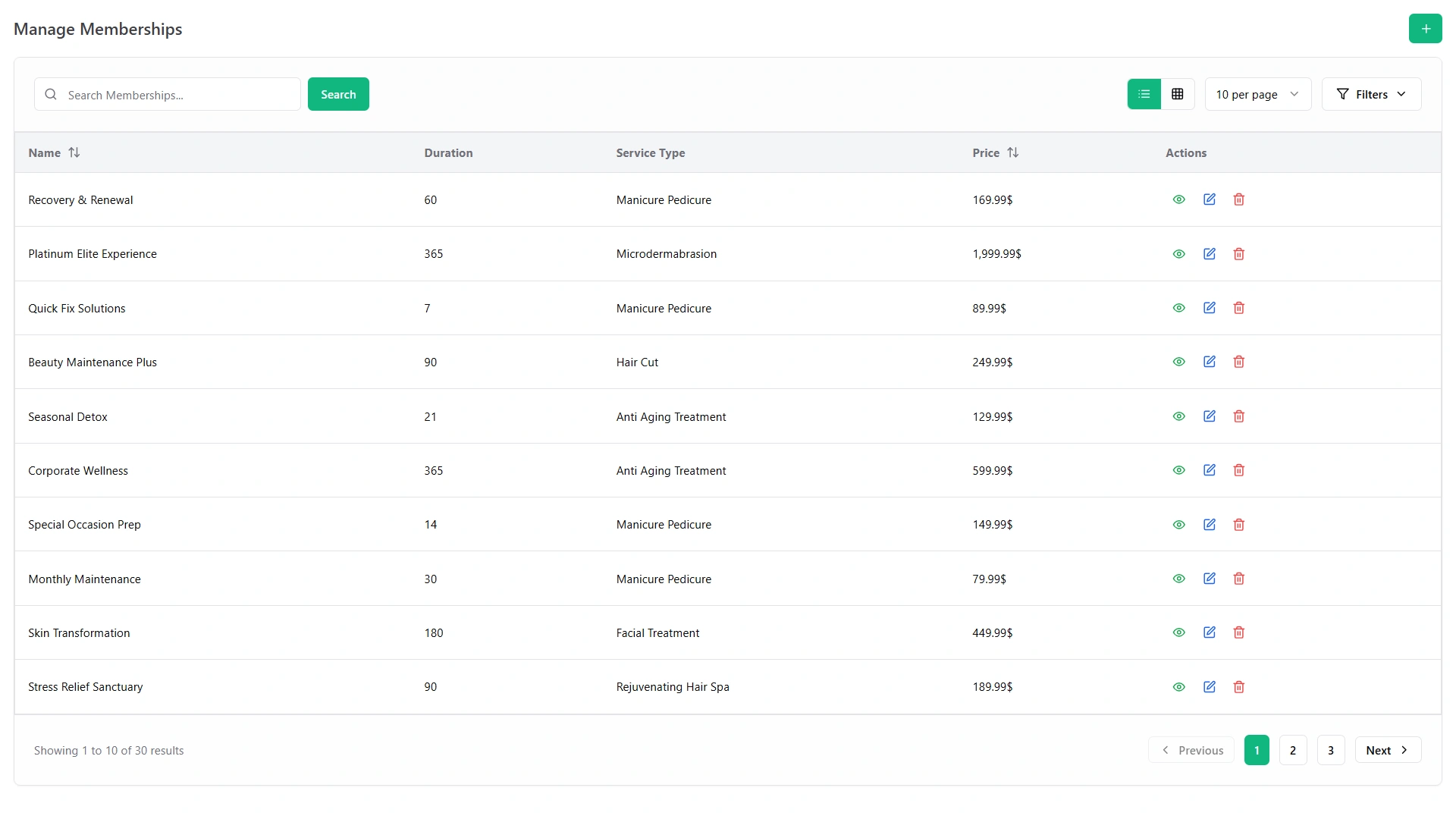 Manage Memberships & Packages