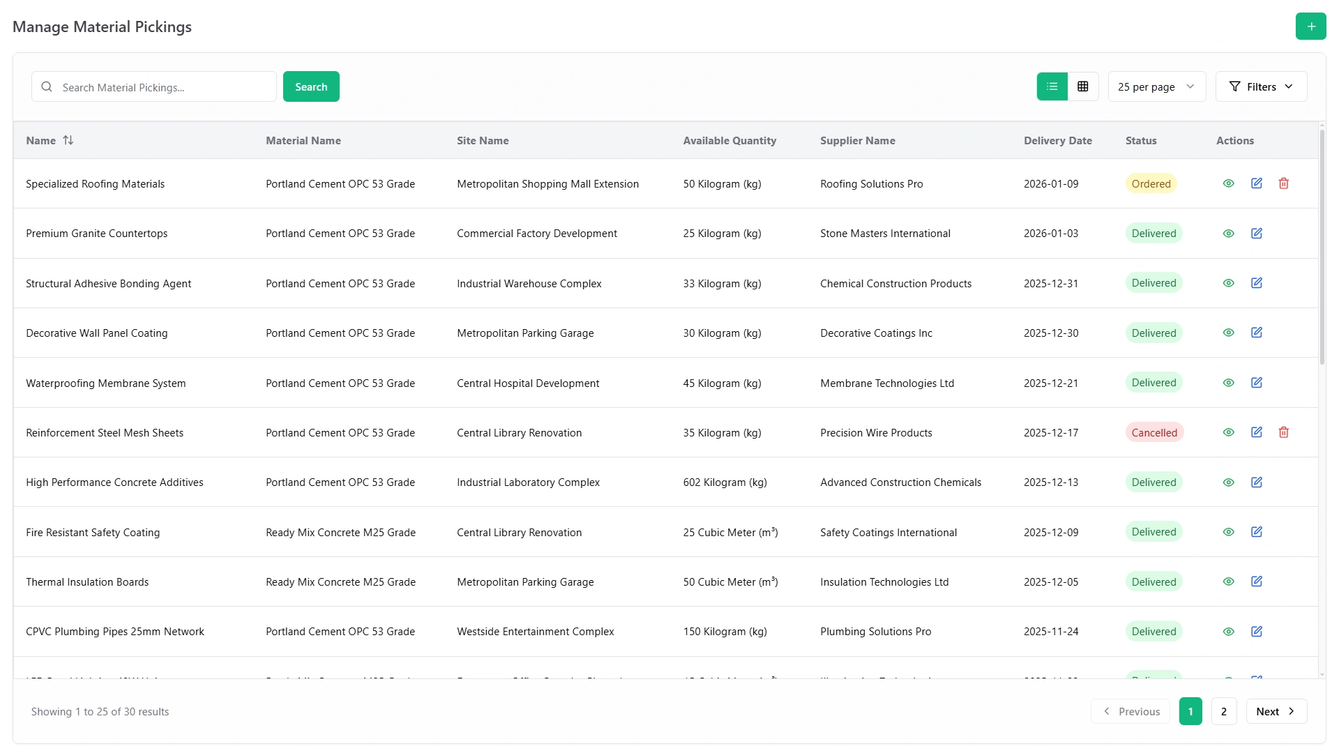 Material Pickings & Delivery Tracking