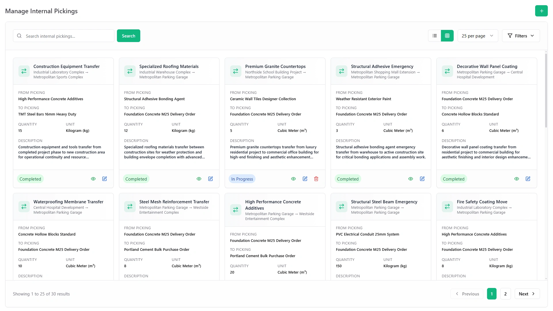 Internal Pickings & Site Transfers