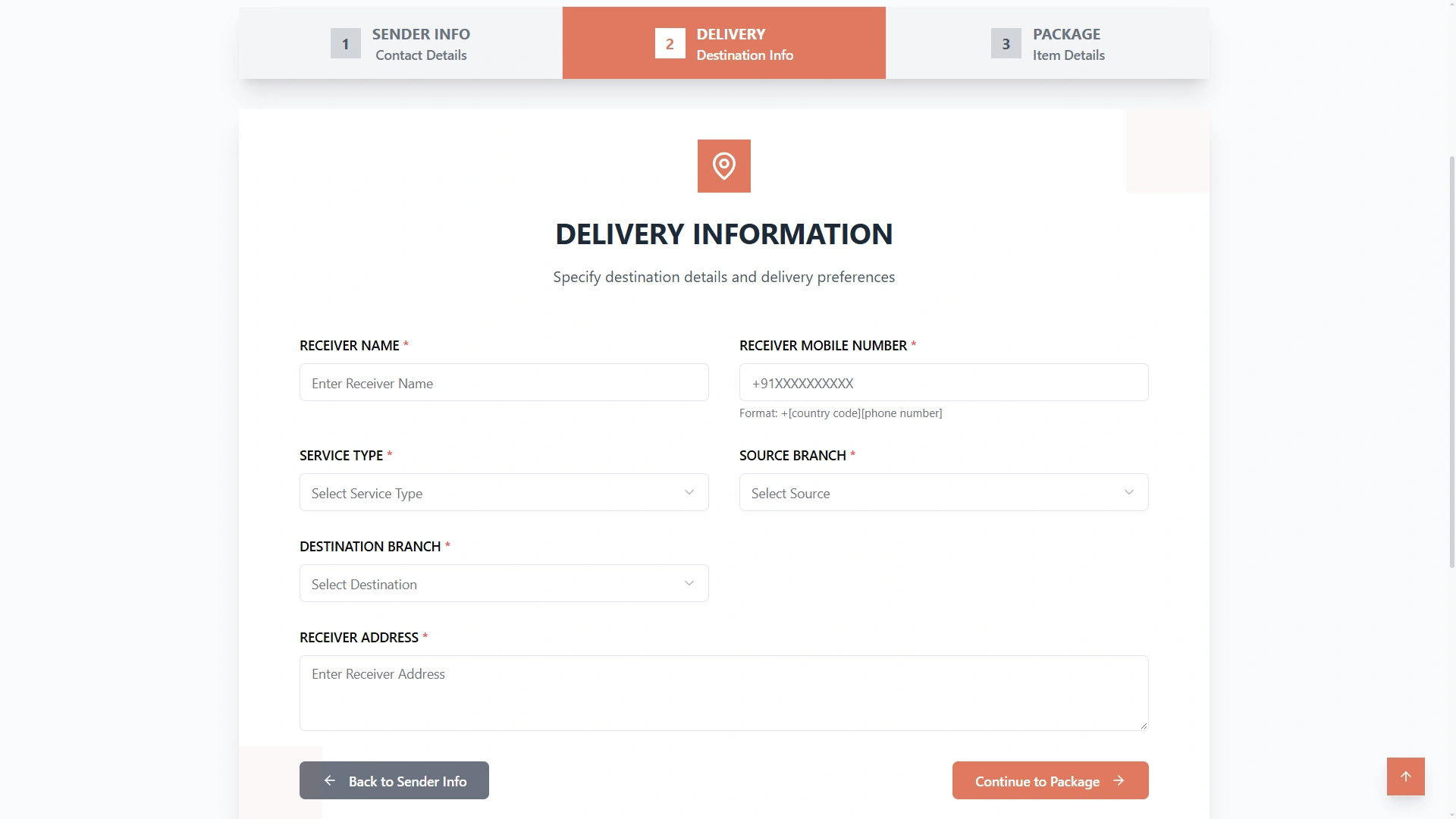 Online courier booking, delivery and branch step