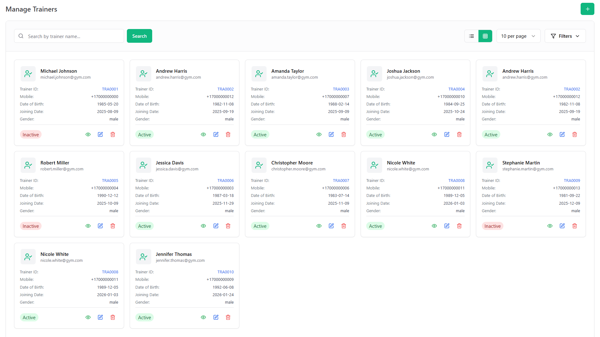 Manage Trainers & Their Profiles