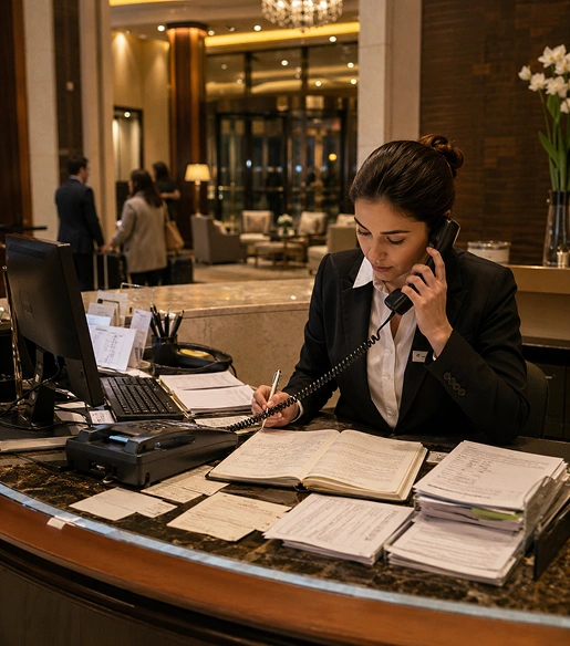 Busy hotel front desk