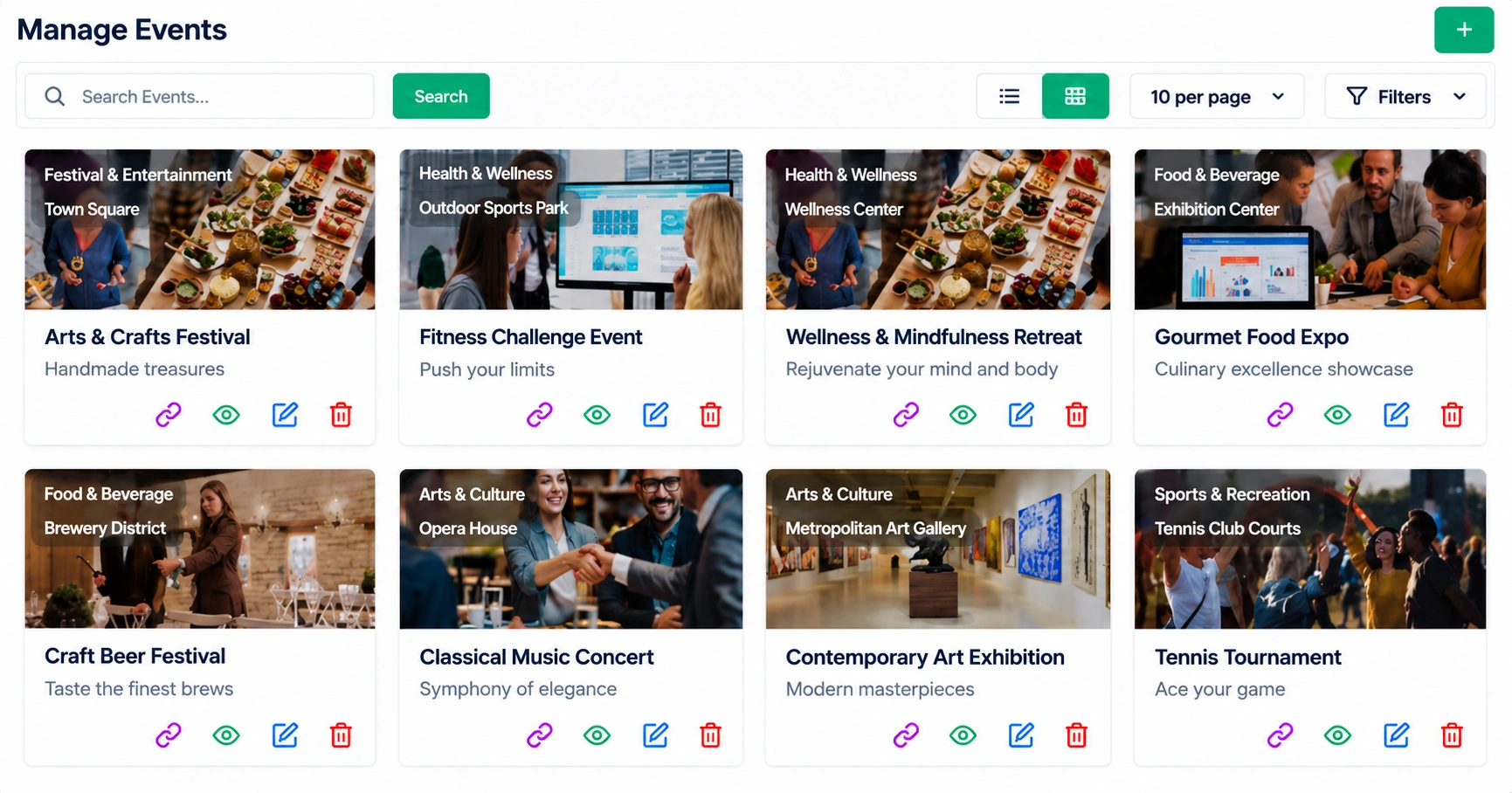 Hotel events planner and restaurant menu management screen