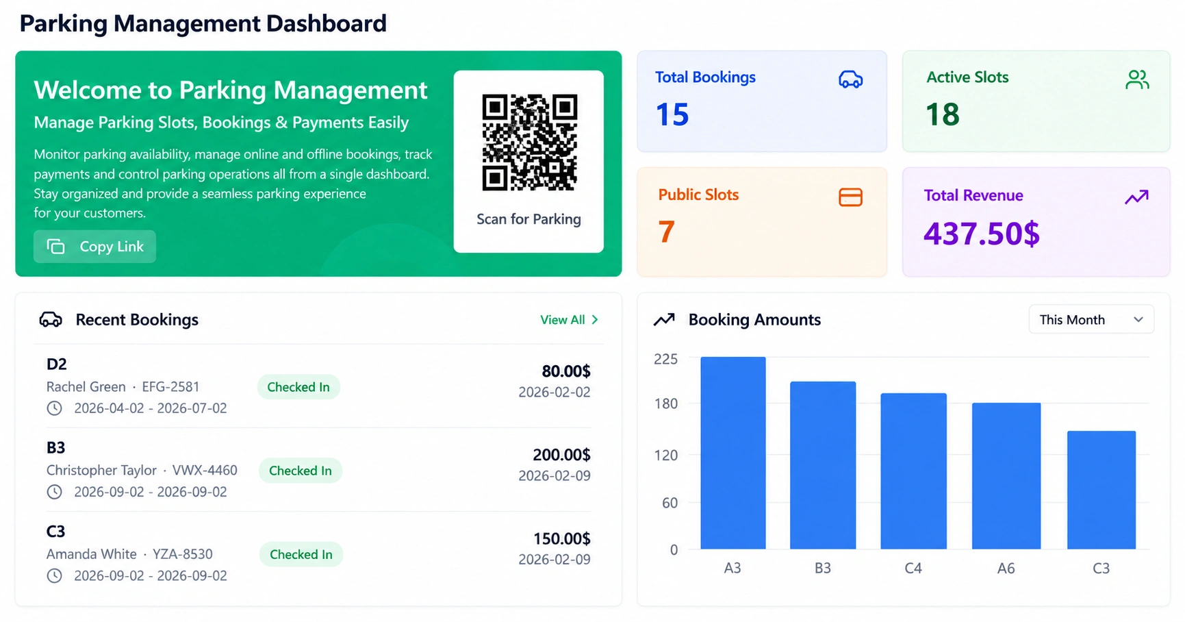 Hotel parking slot map and locker assignment screen