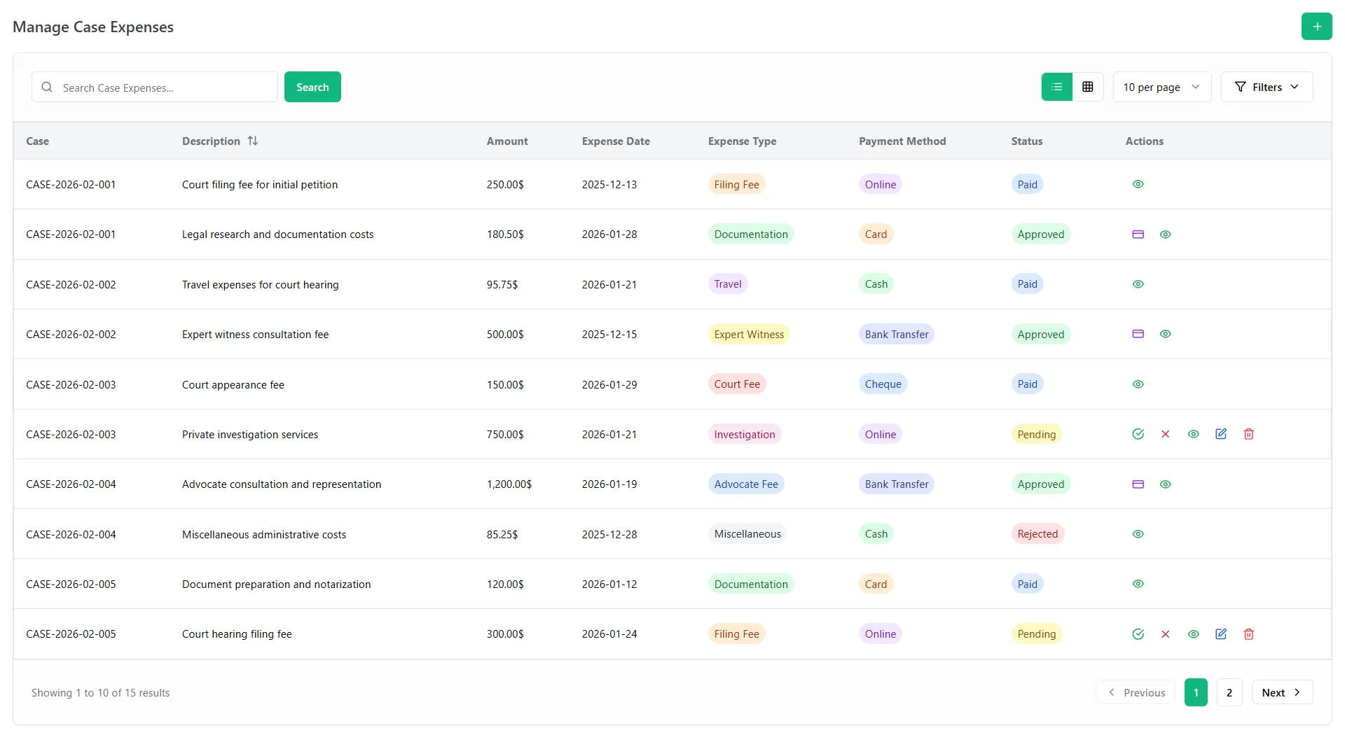 Disbursements & Case Expense Tracking