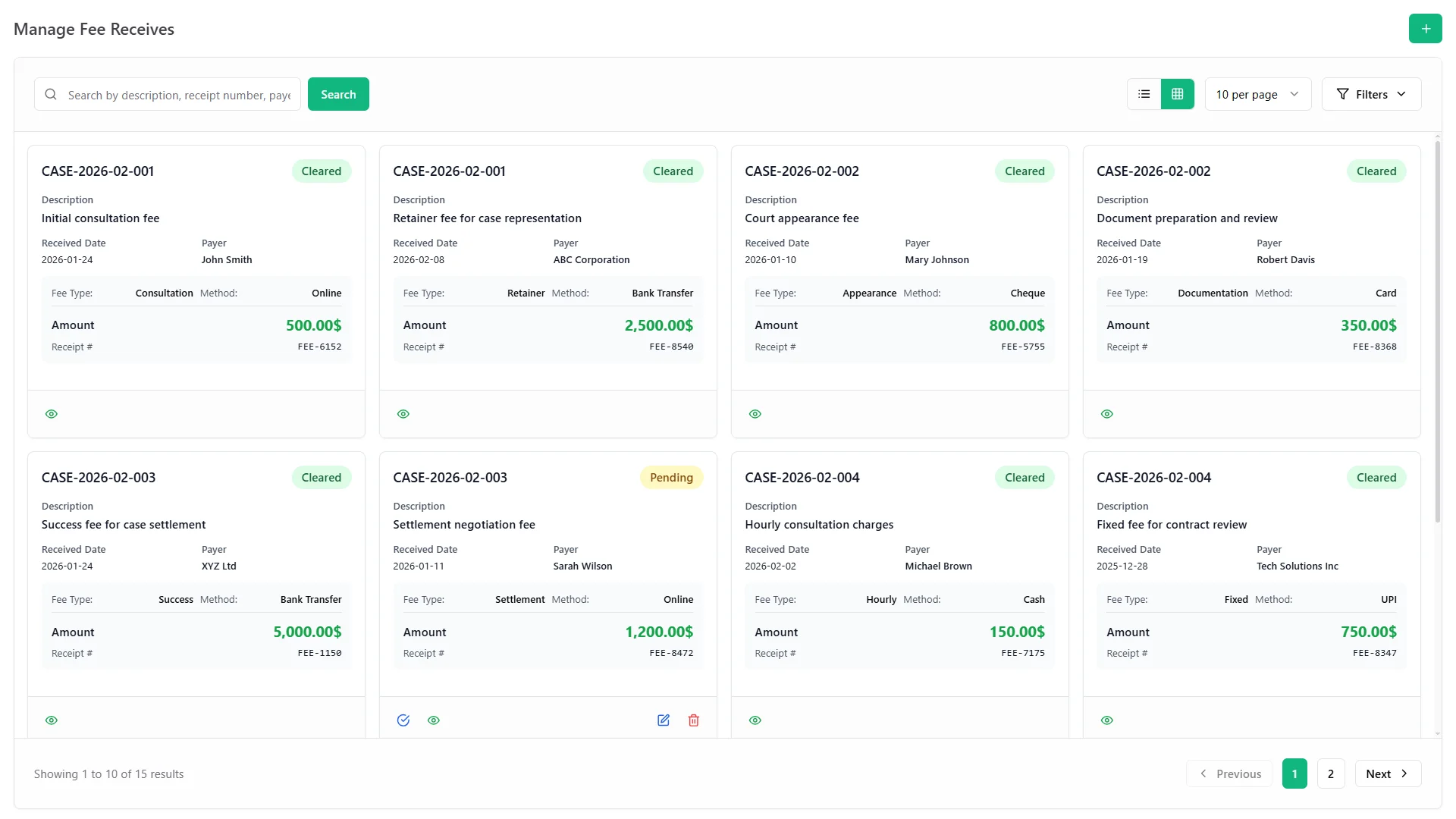 Client Fee Receipts & Retainer Tracking