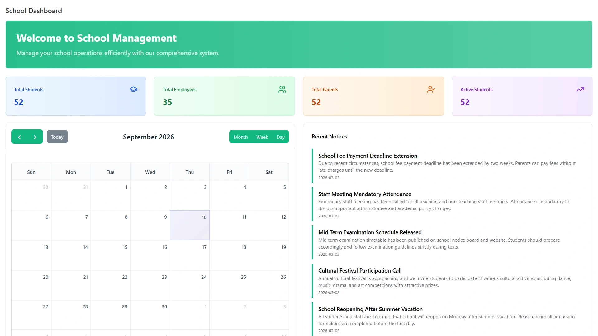 School Management Dashboard