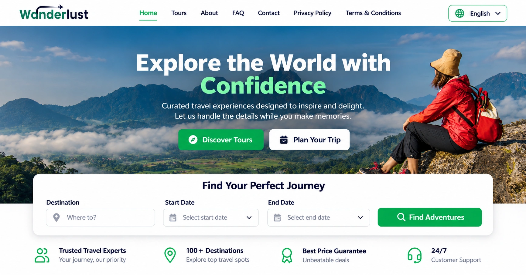 Branded tour booking website with search and filters