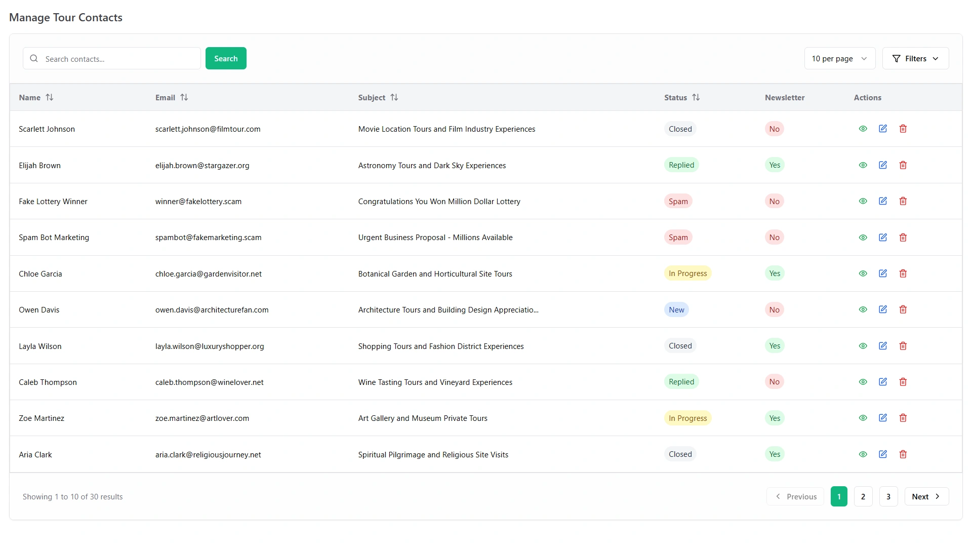 Manage Tour Contacts