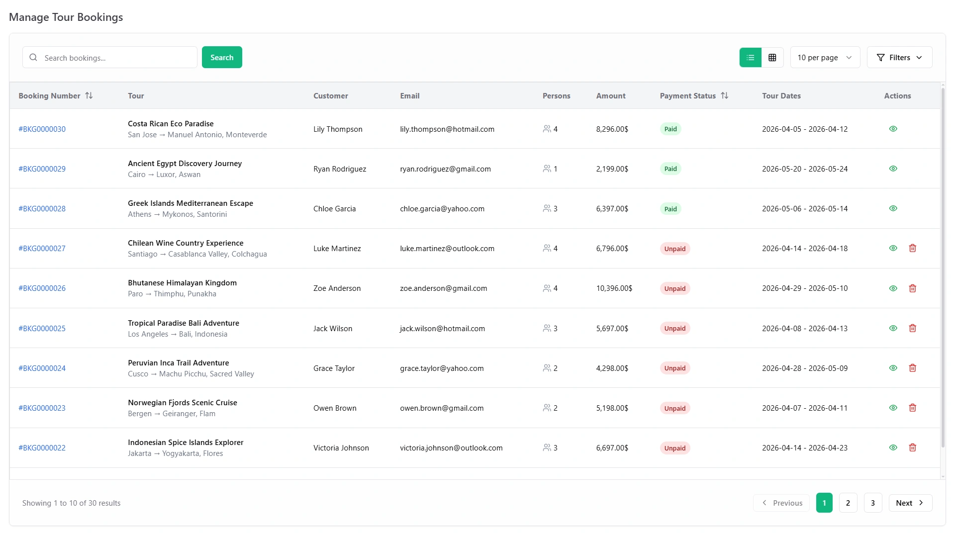Manage Tour Bookings