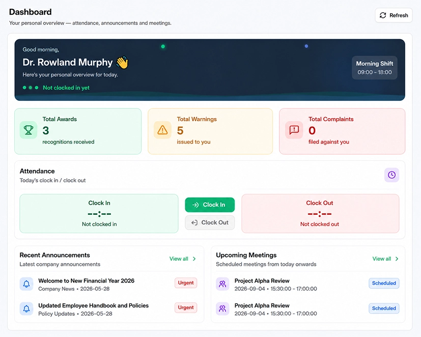 employee self service portal dashboard