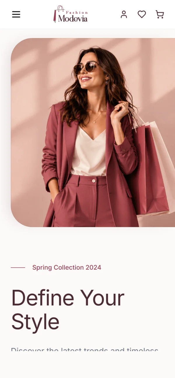 Modevia fashion store theme on a phone