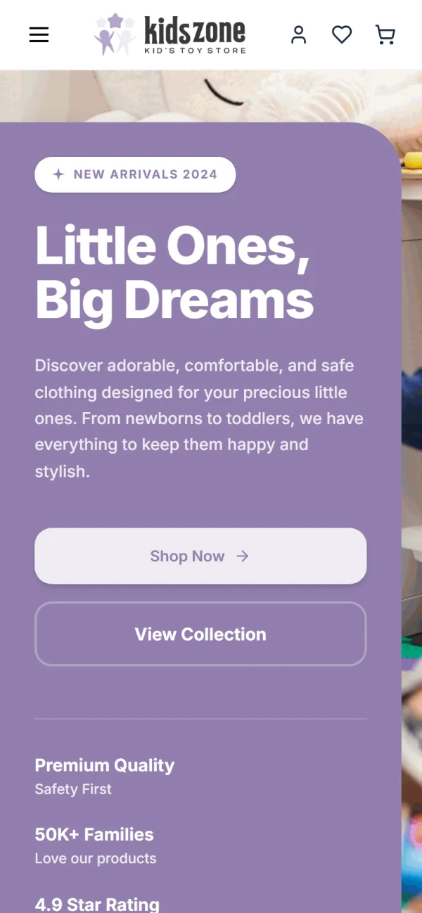 Kids Zone baby and kids store theme on a phone