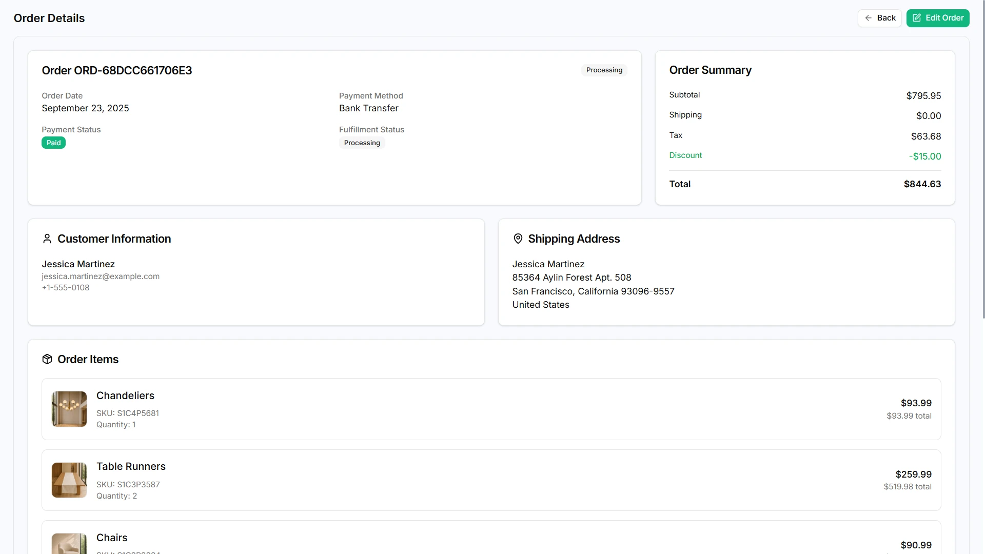 StoreGo SaaS order details screen