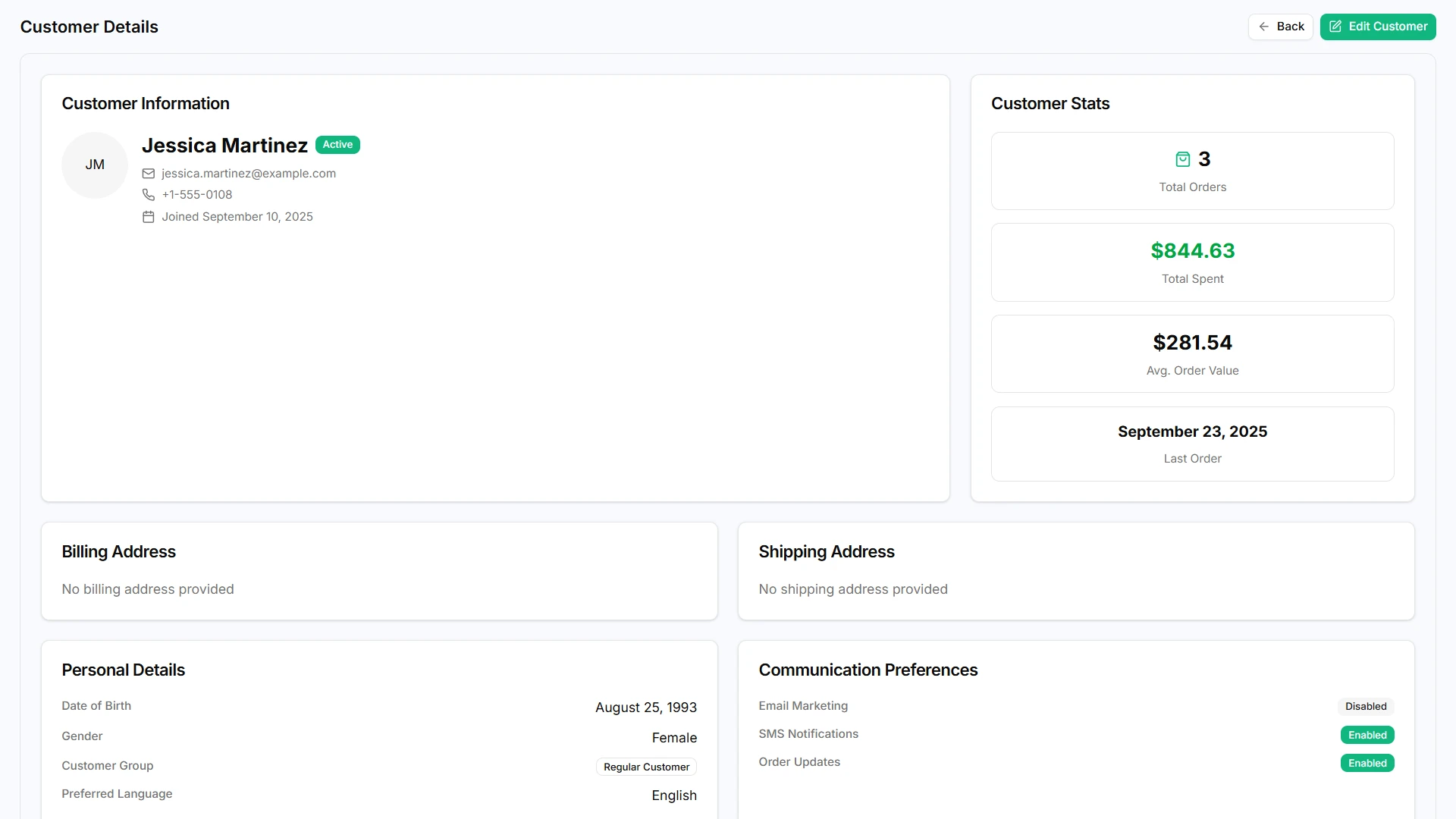 StoreGo SaaS customer details screen