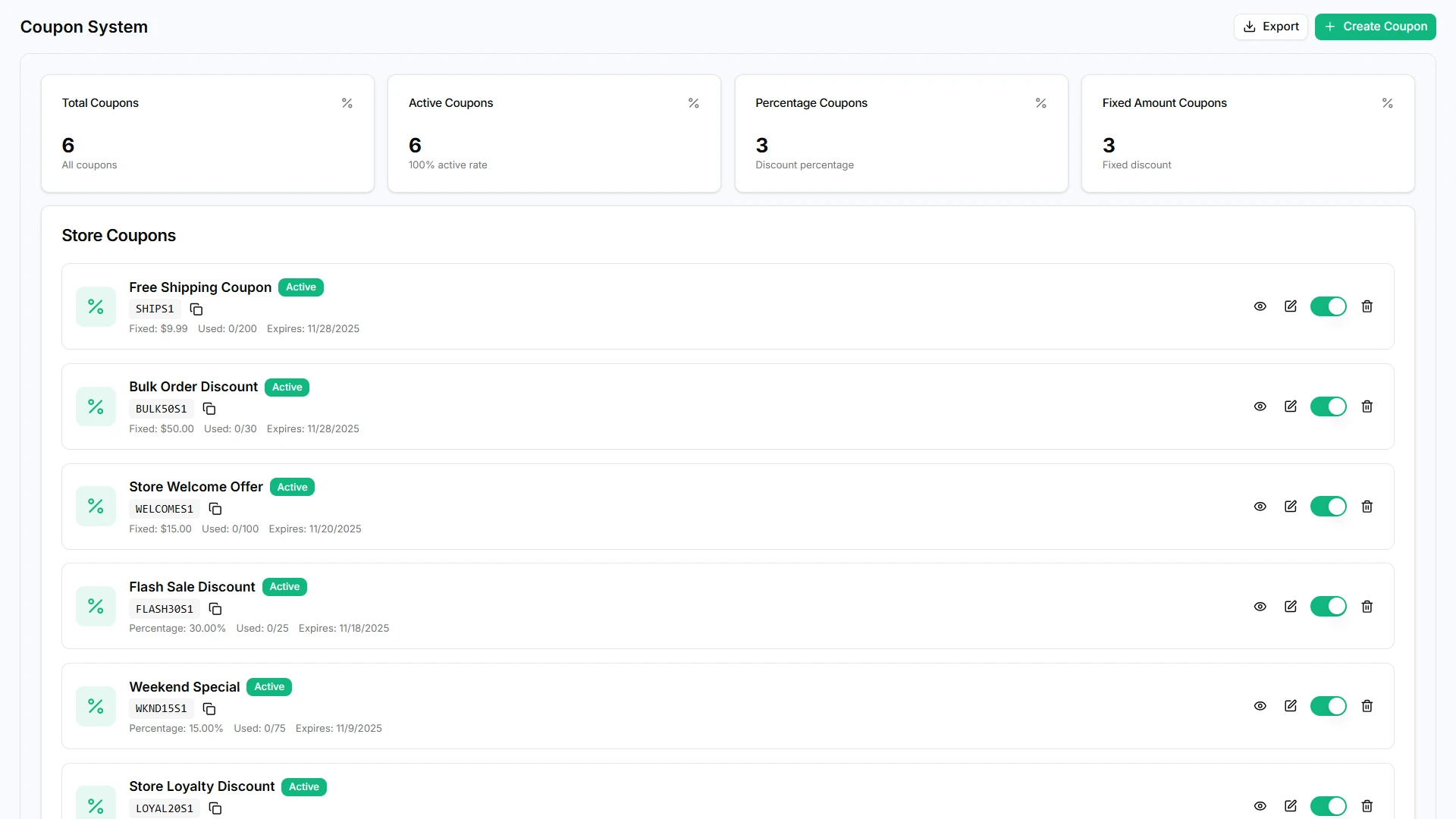StoreGo SaaS coupons screen