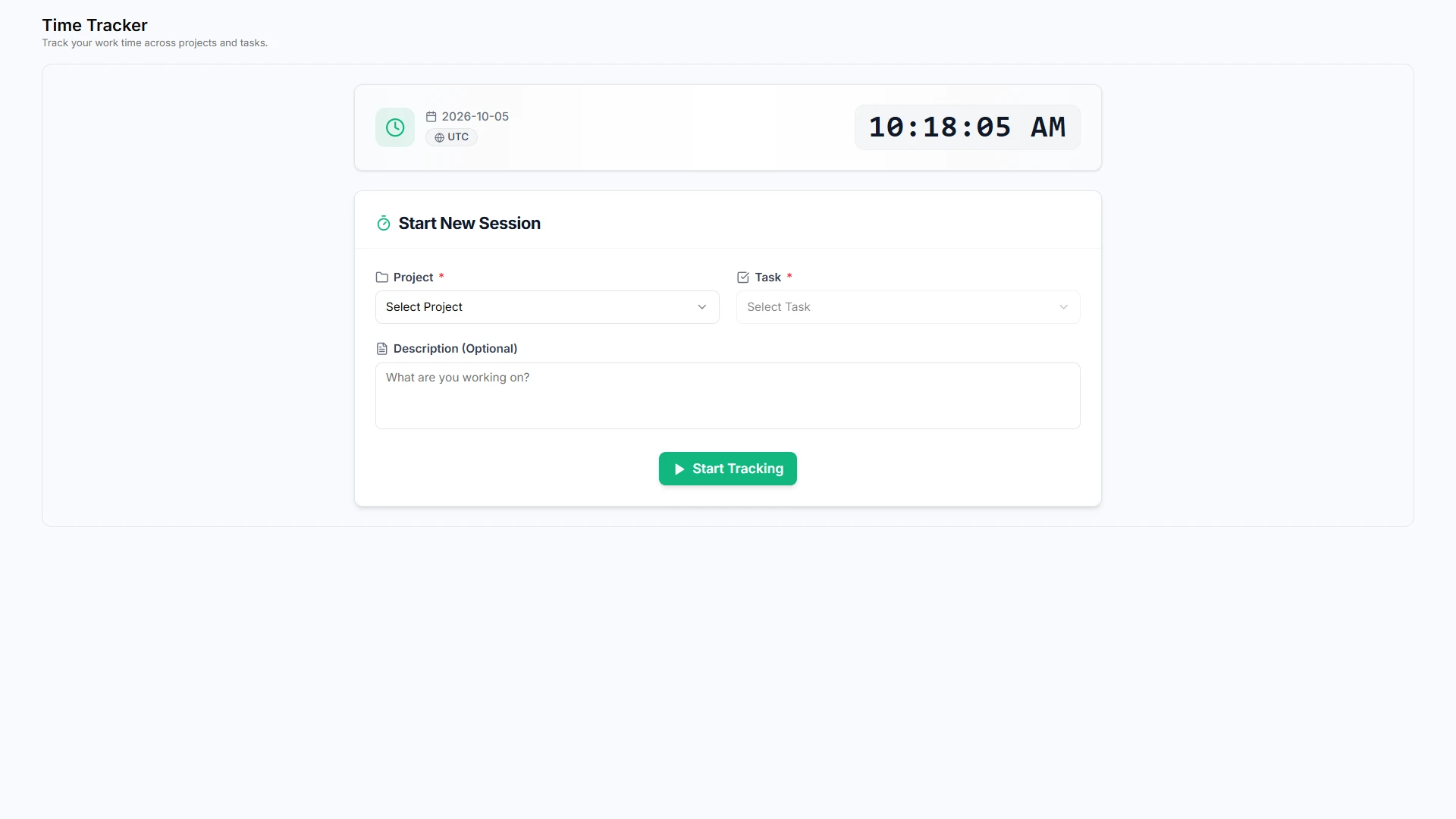 Task time tracker screen