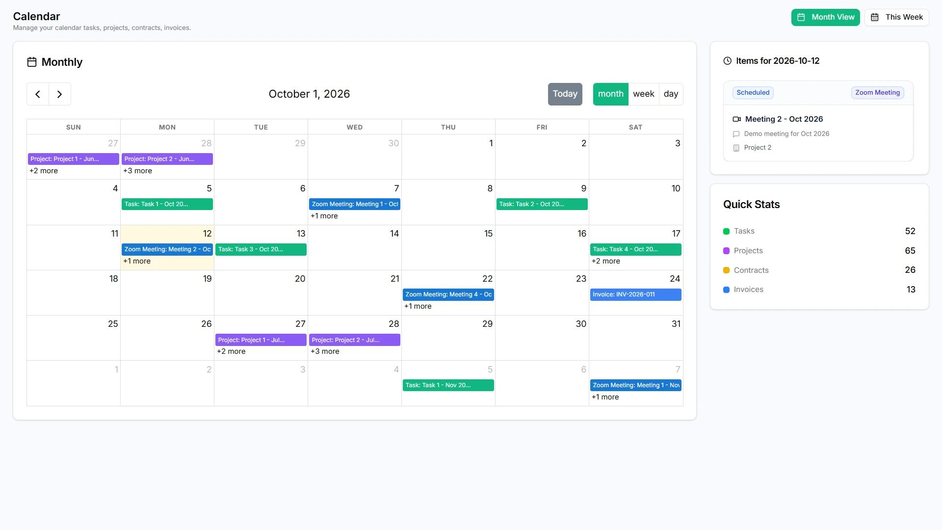 Task calendar screen