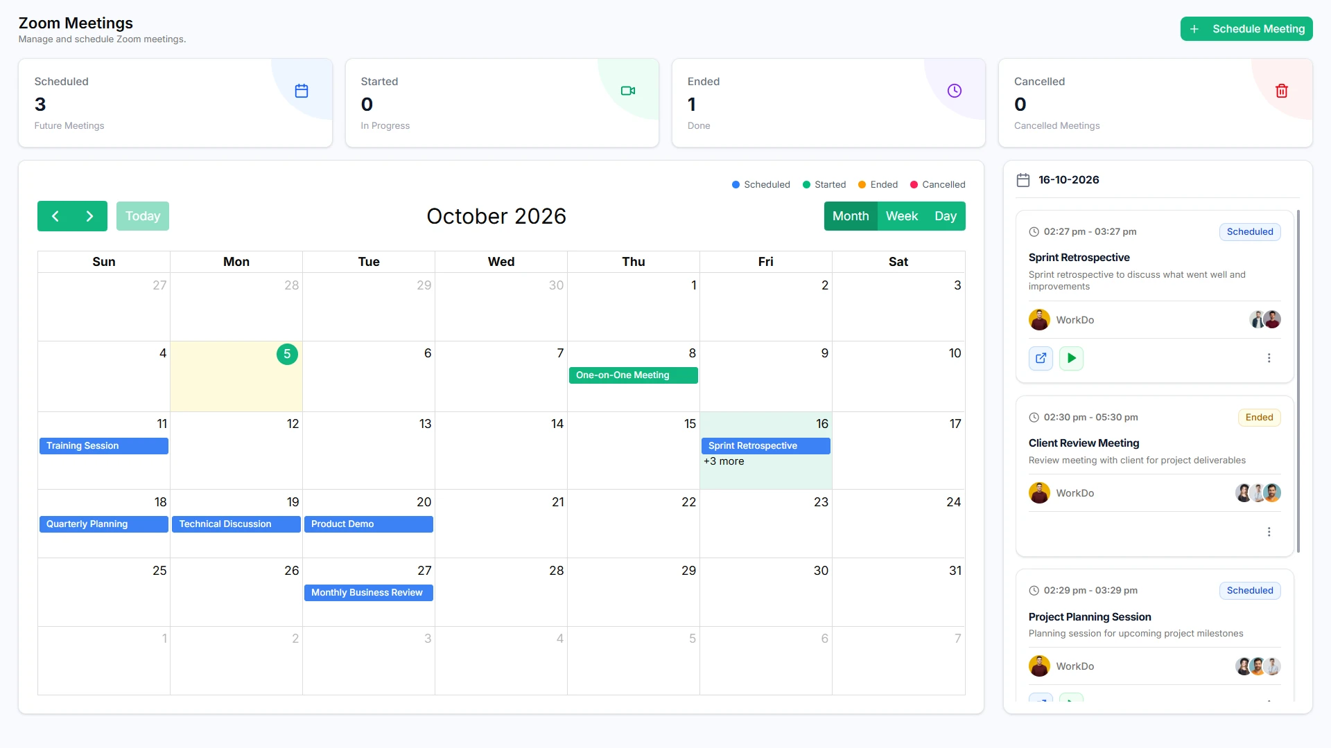 Taskly Zoom meetings screen