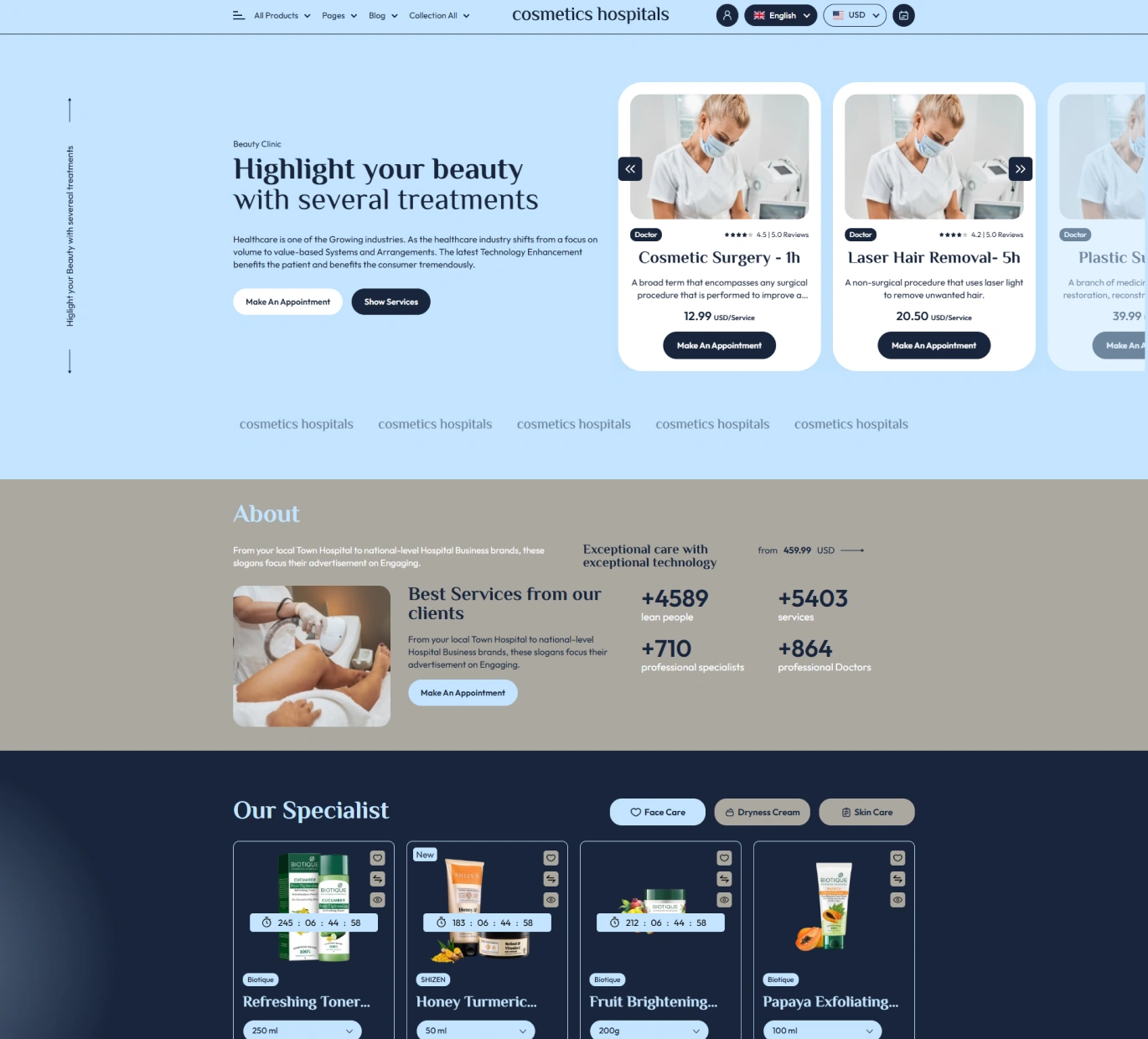 Cosmetics Hospitals Shopify Theme - WorkDo