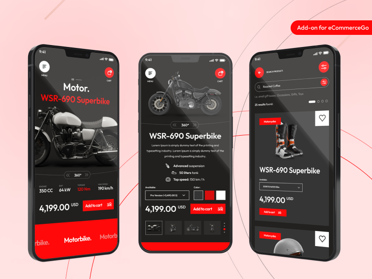 Motorcycle iOS App Add-on for eCommerceGo