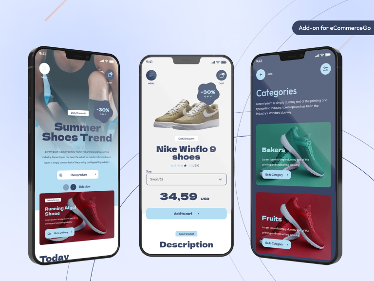 Shoes Android App Add-on for eCommerceGo